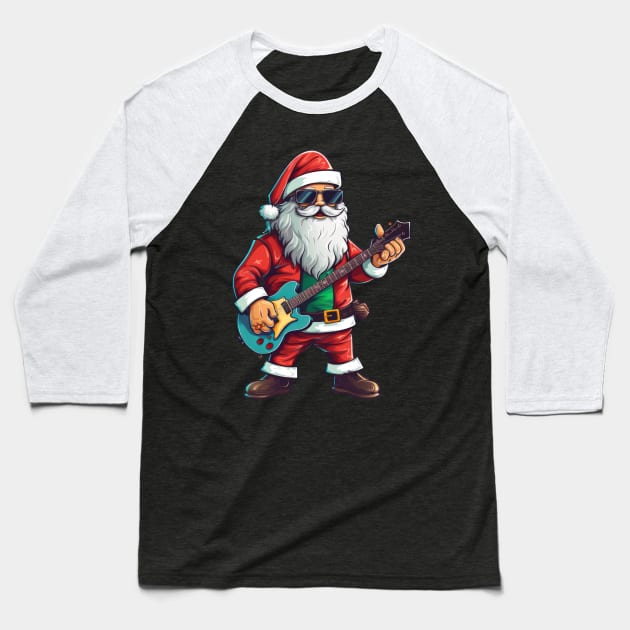 Guitar Santa Baseball T-Shirt by MZeeDesigns